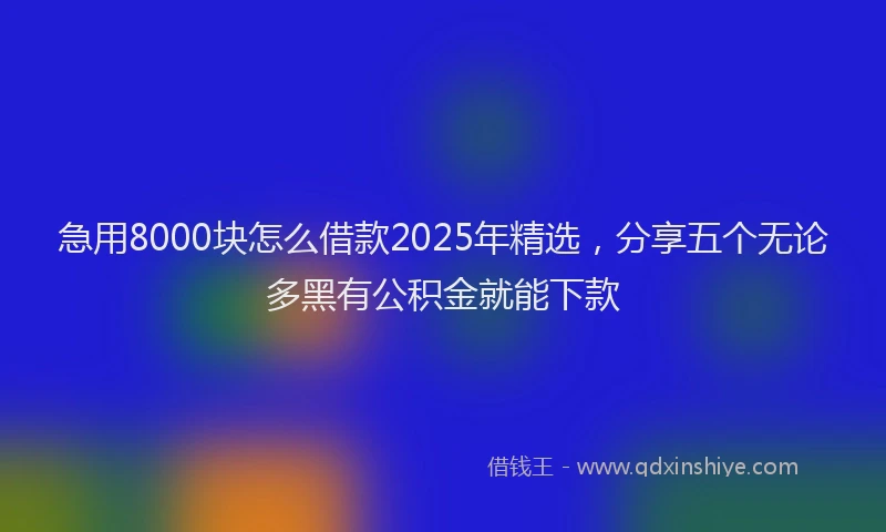 急用8000块怎么借款2025年精选，分享五个无论多黑有公积金就能下款