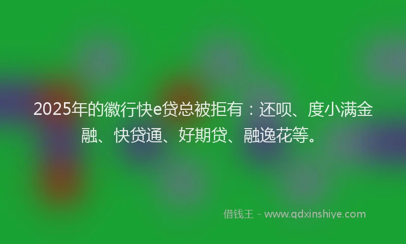 2025年的徽行快e贷总被拒有：还呗、度小满金融、快贷通、好期贷、融逸花等。