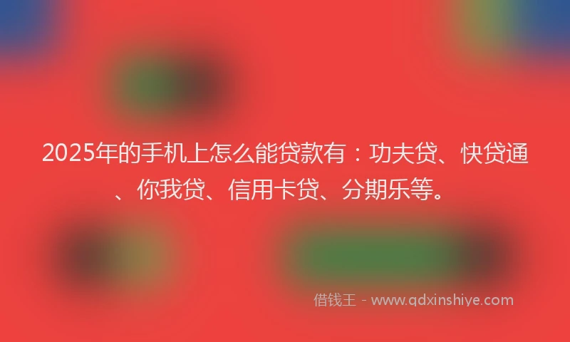 2025年的手机上怎么能贷款有：功夫贷、快贷通、你我贷、信用卡贷、分期乐等。