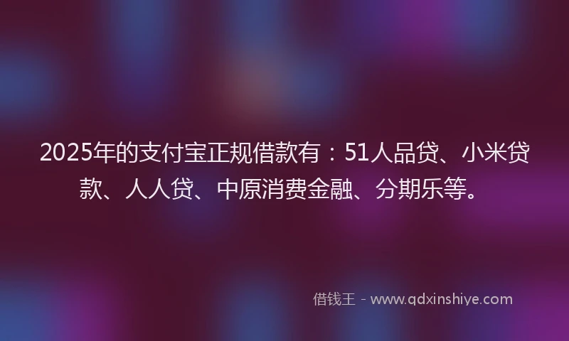 2025年的支付宝正规借款有：51人品贷、小米贷款、人人贷、中原消费金融、分期乐等。