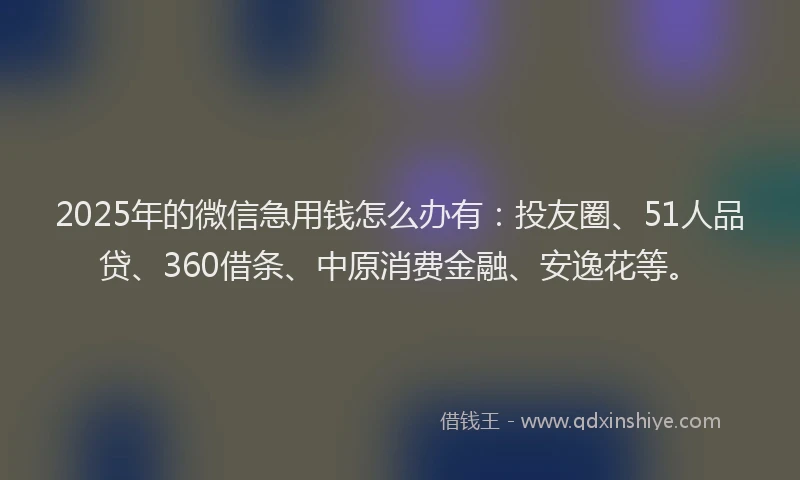 2025年的微信急用钱怎么办有：投友圈、51人品贷、360借条、中原消费金融、安逸花等。