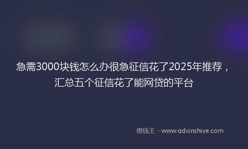 急需3000块钱怎么办很急征信花了2025年推荐，汇总五个征信花了能网贷的平台