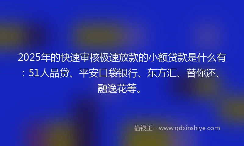 2025年的快速审核极速放款的小额贷款是什么有：51人品贷、平安口袋银行、东方汇、替你还、融逸花等。