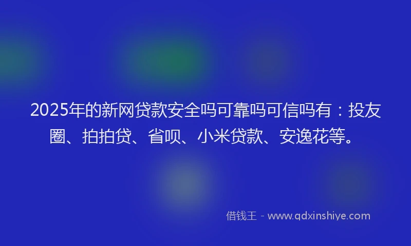 2025年的新网贷款安全吗可靠吗可信吗有：投友圈、拍拍贷、省呗、小米贷款、安逸花等。
