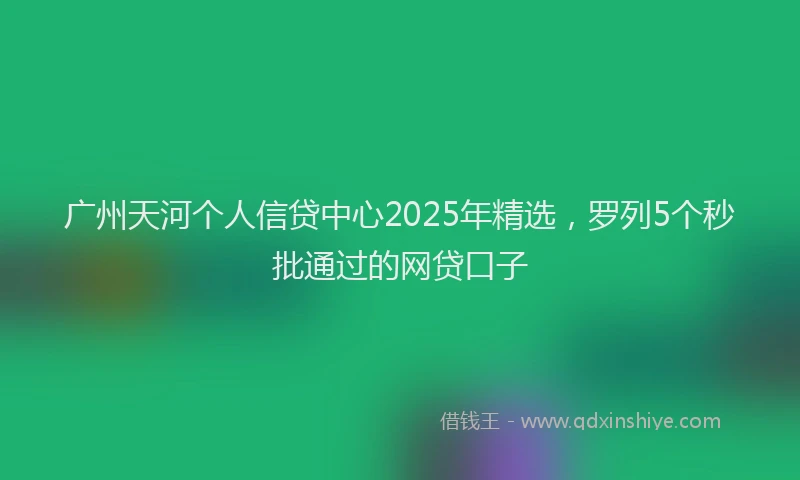广州天河个人信贷中心2025年精选，罗列5个秒批通过的网贷口子