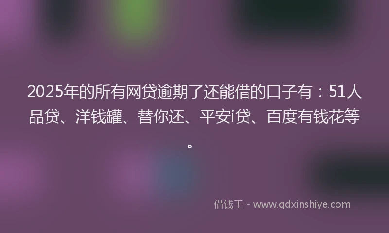 2025年的所有网贷逾期了还能借的口子有：51人品贷、洋钱罐、替你还、平安i贷、百度有钱花等。