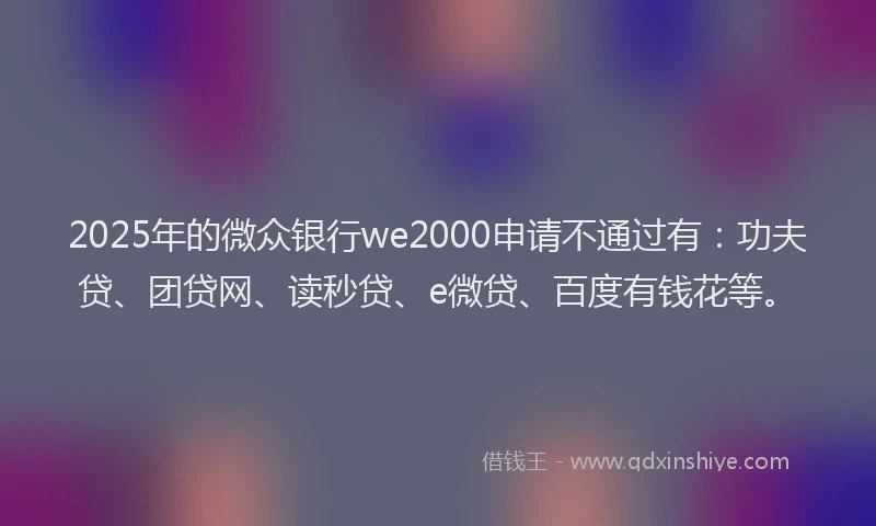 2025年的微众银行we2000申请不通过有：功夫贷、团贷网、读秒贷、e微贷、百度有钱花等。