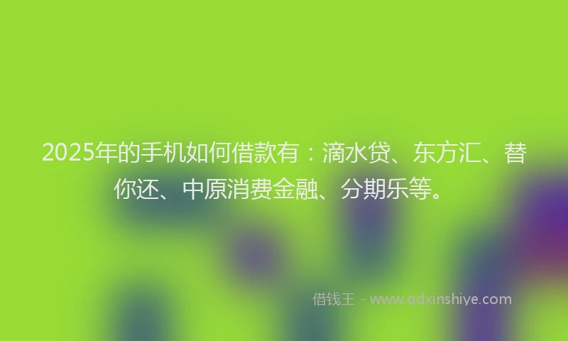 2025年的手机如何借款有：滴水贷、东方汇、替你还、中原消费金融、分期乐等。