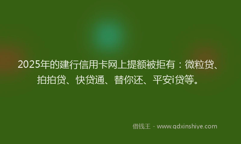 2025年的建行信用卡网上提额被拒有：微粒贷、拍拍贷、快贷通、替你还、平安i贷等。