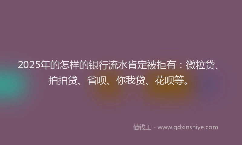 2025年的怎样的银行流水肯定被拒有：微粒贷、拍拍贷、省呗、你我贷、花呗等。