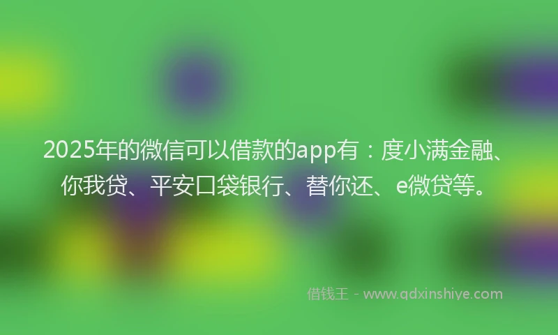 2025年的微信可以借款的app有：度小满金融、你我贷、平安口袋银行、替你还、e微贷等。