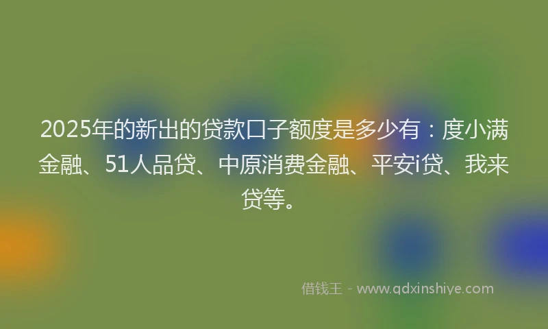 2025年的新出的贷款口子额度是多少有：度小满金融、51人品贷、中原消费金融、平安i贷、我来贷等。
