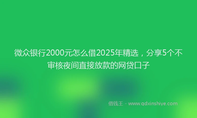 微众银行2000元怎么借2025年精选，分享5个不审核夜间直接放款的网贷口子