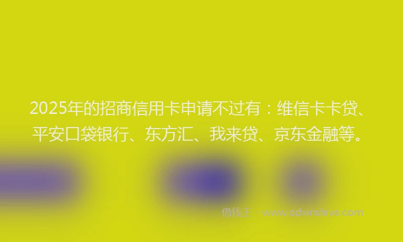 2025年的招商信用卡申请不过有：维信卡卡贷、平安口袋银行、东方汇、我来贷、京东金融等。