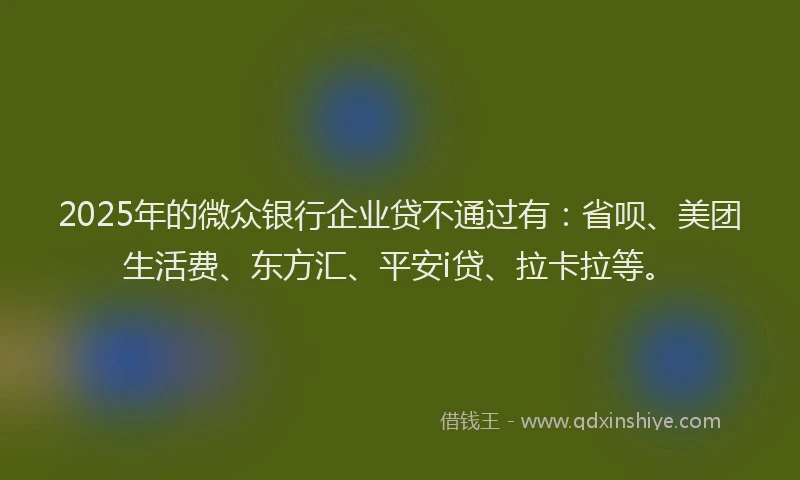 2025年的微众银行企业贷不通过有：省呗、美团生活费、东方汇、平安i贷、拉卡拉等。