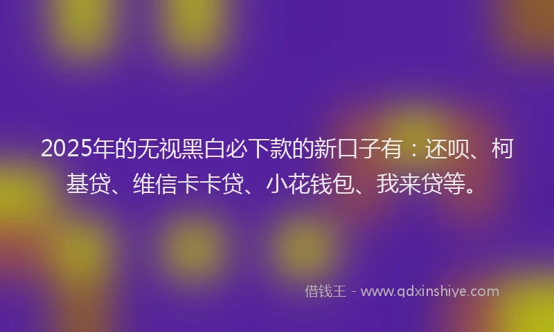 2025年的无视黑白必下款的新口子有：还呗、柯基贷、维信卡卡贷、小花钱包、我来贷等。