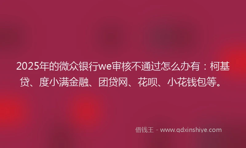 2025年的微众银行we审核不通过怎么办有：柯基贷、度小满金融、团贷网、花呗、小花钱包等。