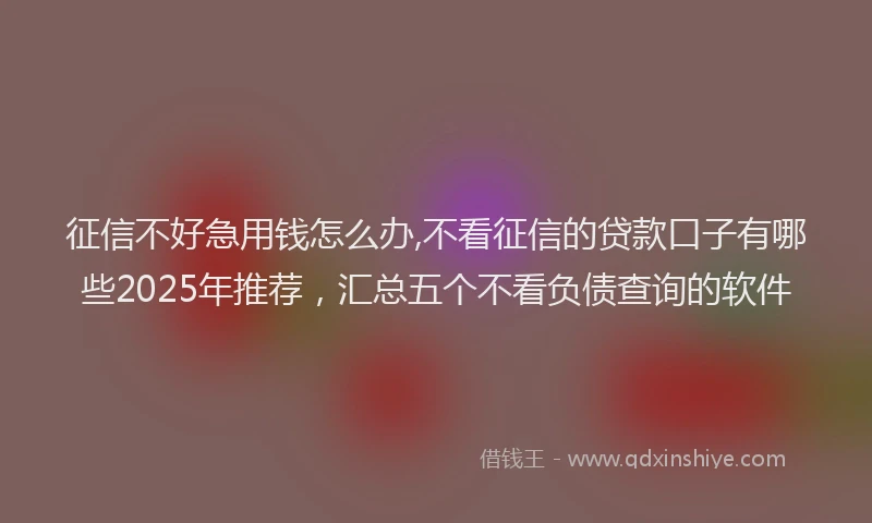征信不好急用钱怎么办,不看征信的贷款口子有哪些2025年推荐，汇总五个不看负债查询的软件