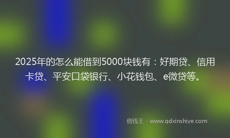 2025年的怎么能借到5000块钱有：好期贷、信用卡贷、平安口袋银行、小花钱包、e微贷等。