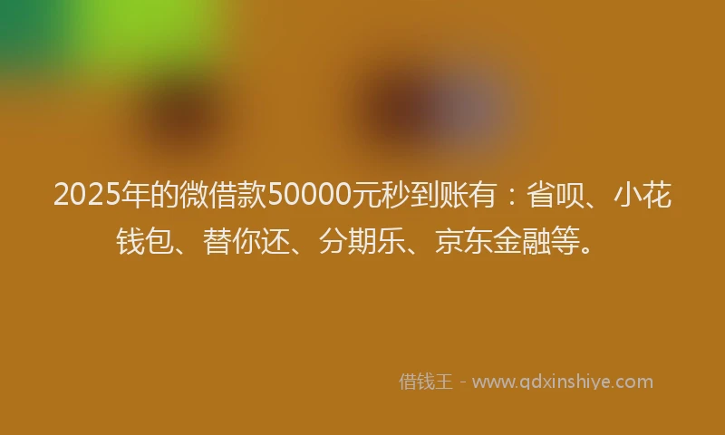 2025年的微借款50000元秒到账有：省呗、小花钱包、替你还、分期乐、京东金融等。