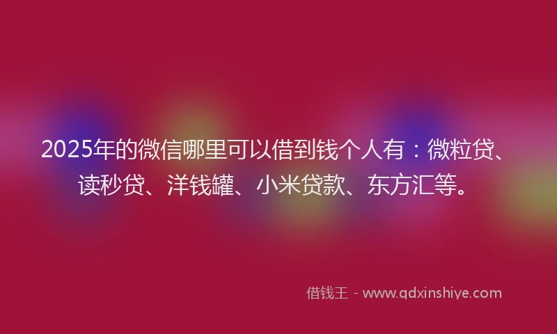 2025年的微信哪里可以借到钱个人有：微粒贷、读秒贷、洋钱罐、小米贷款、东方汇等。