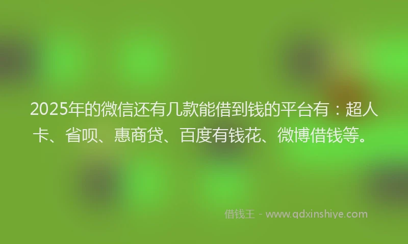 2025年的微信还有几款能借到钱的平台有：超人卡、省呗、惠商贷、百度有钱花、微博借钱等。