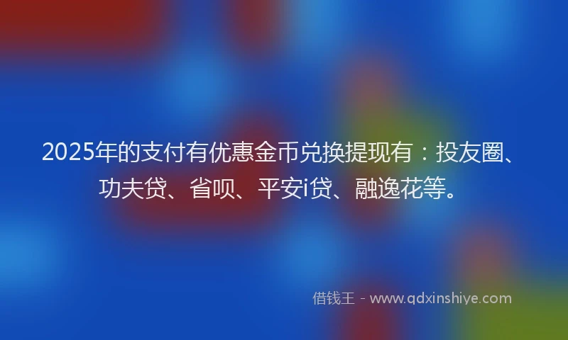 2025年的支付有优惠金币兑换提现有：投友圈、功夫贷、省呗、平安i贷、融逸花等。
