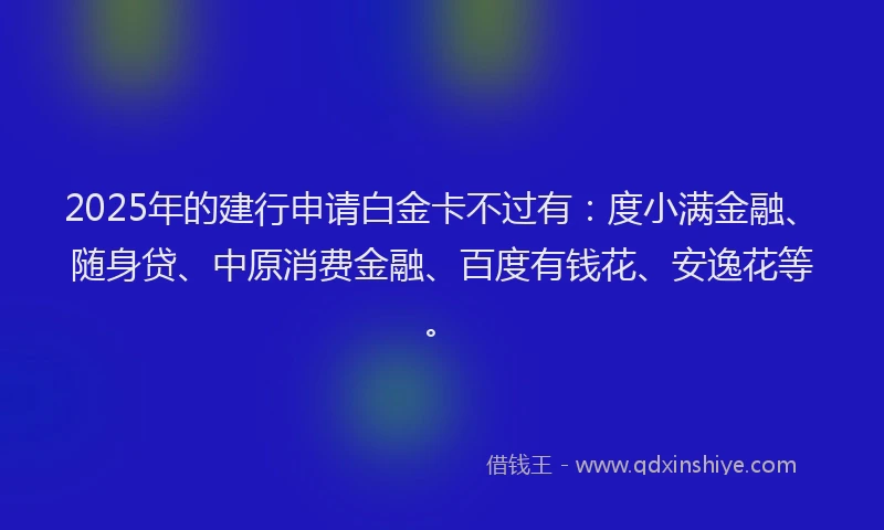 2025年的建行申请白金卡不过有：度小满金融、随身贷、中原消费金融、百度有钱花、安逸花等。
