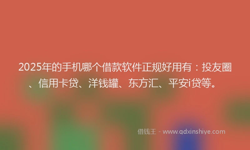 2025年的手机哪个借款软件正规好用有：投友圈、信用卡贷、洋钱罐、东方汇、平安i贷等。