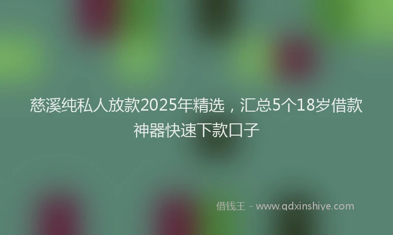 慈溪纯私人放款2025年精选，汇总5个18岁借款神器快速下款口子