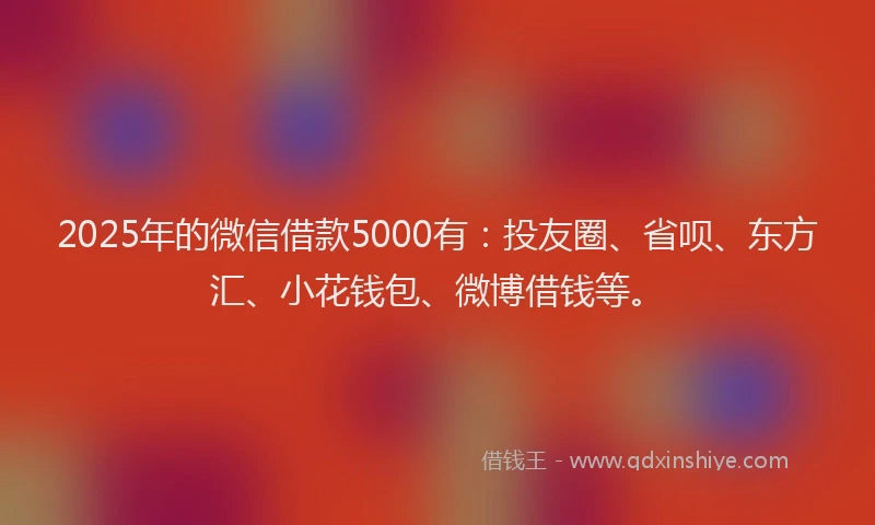 2025年的微信借款5000有：投友圈、省呗、东方汇、小花钱包、微博借钱等。