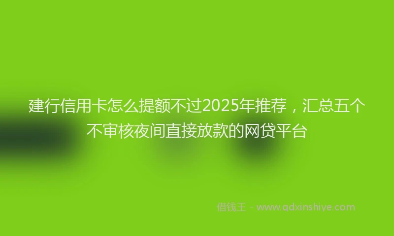 建行信用卡怎么提额不过2025年推荐，汇总五个不审核夜间直接放款的网贷平台