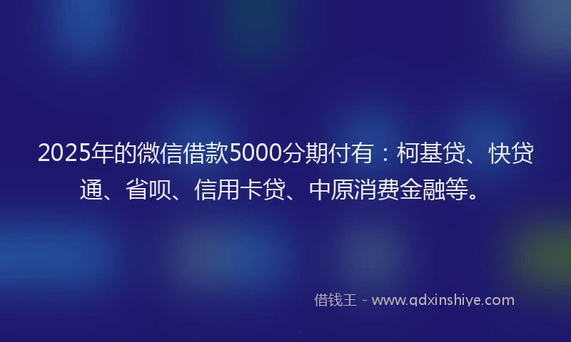 2025年的微信借款5000分期付有：柯基贷、快贷通、省呗、信用卡贷、中原消费金融等。