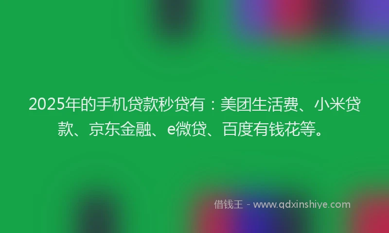 2025年的手机贷款秒贷有：美团生活费、小米贷款、京东金融、e微贷、百度有钱花等。