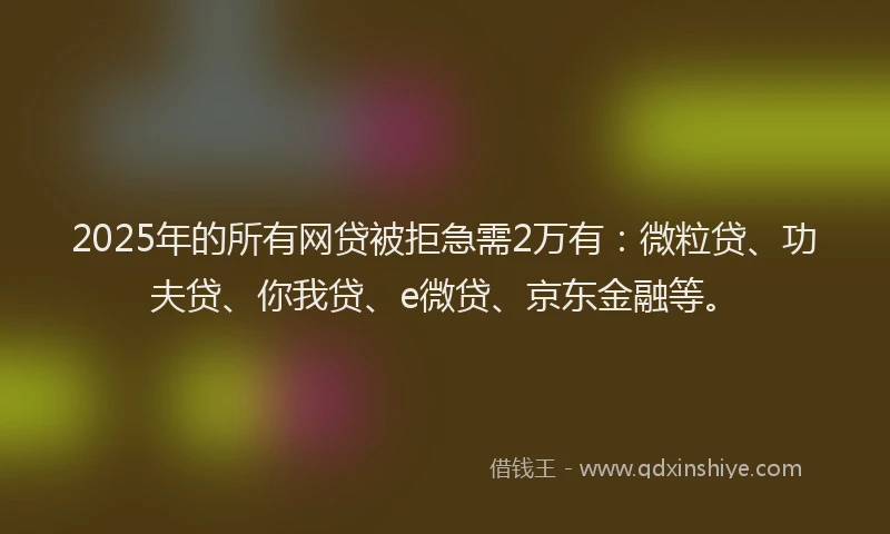 2025年的所有网贷被拒急需2万有：微粒贷、功夫贷、你我贷、e微贷、京东金融等。