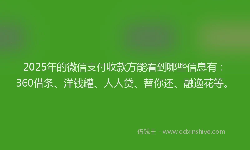 2025年的微信支付收款方能看到哪些信息有：360借条、洋钱罐、人人贷、替你还、融逸花等。