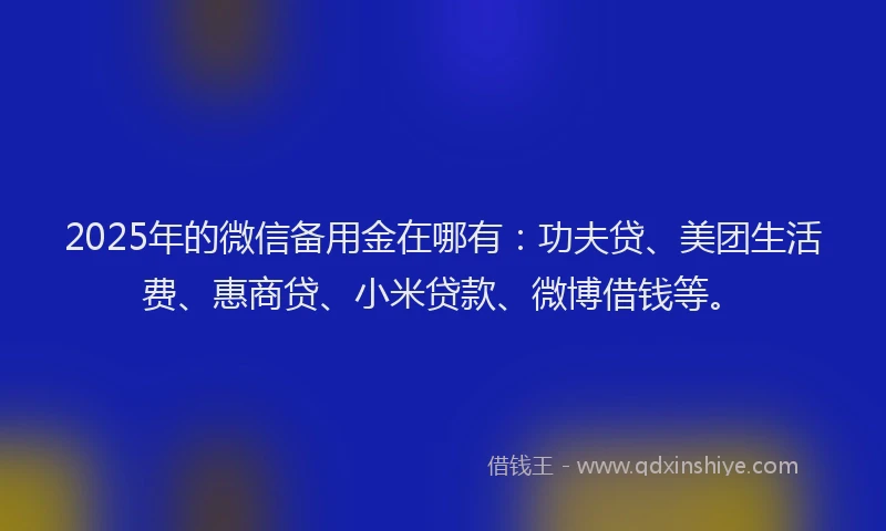 2025年的微信备用金在哪有：功夫贷、美团生活费、惠商贷、小米贷款、微博借钱等。