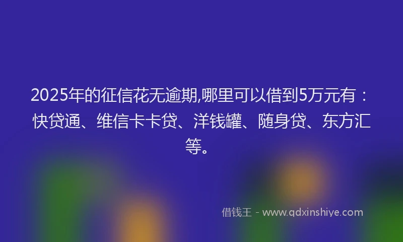 2025年的征信花无逾期,哪里可以借到5万元有：快贷通、维信卡卡贷、洋钱罐、随身贷、东方汇等。