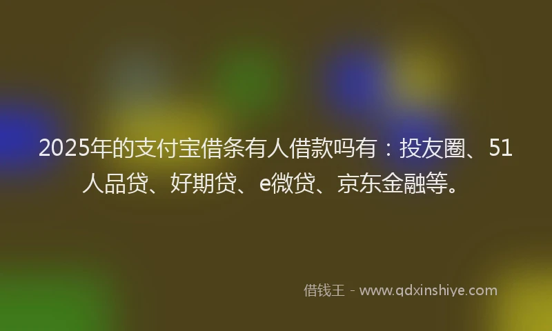 2025年的支付宝借条有人借款吗有：投友圈、51人品贷、好期贷、e微贷、京东金融等。