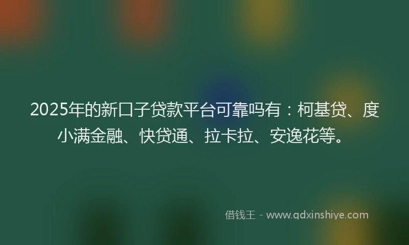 2025年的新口子贷款平台可靠吗有：柯基贷、度小满金融、快贷通、拉卡拉、安逸花等。