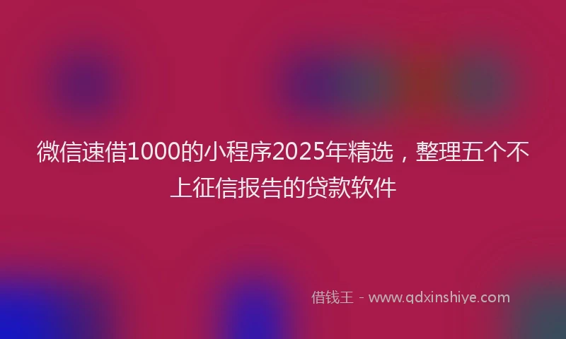 微信速借1000的小程序2025年精选，整理五个不上征信报告的贷款软件