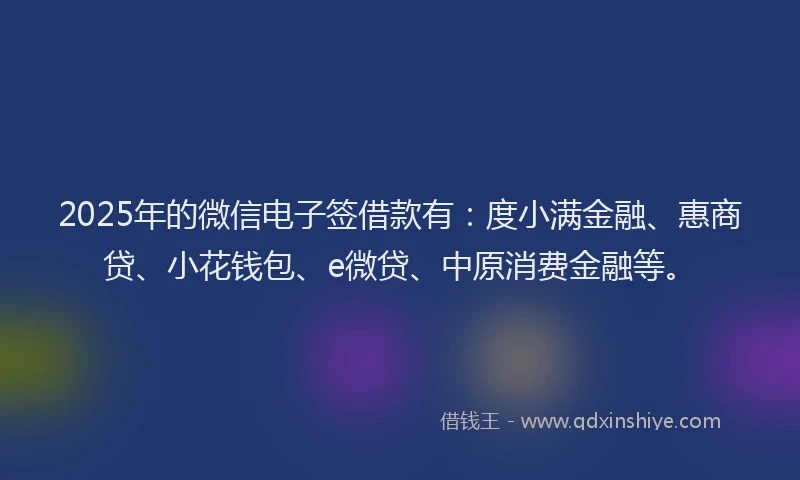 2025年的微信电子签借款有：度小满金融、惠商贷、小花钱包、e微贷、中原消费金融等。