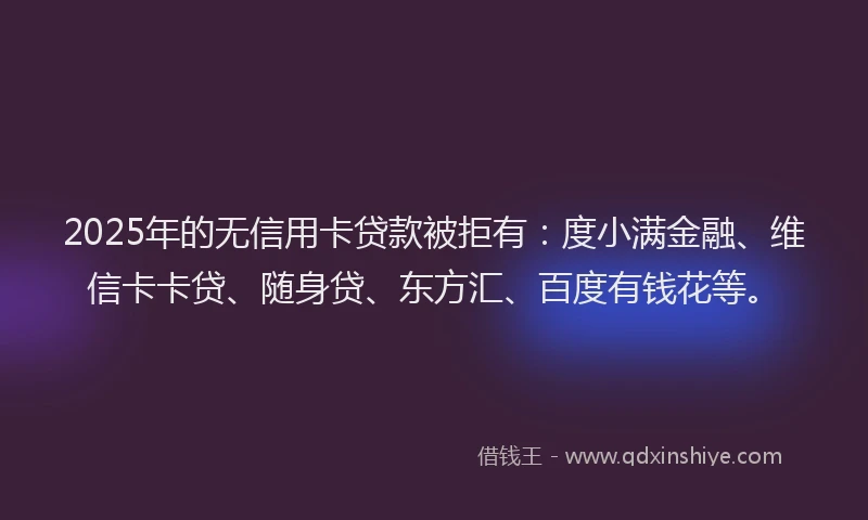 2025年的无信用卡贷款被拒有：度小满金融、维信卡卡贷、随身贷、东方汇、百度有钱花等。