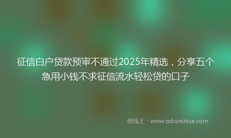 征信白户贷款预审不通过2025年精选，分享五个急用小钱不求征信流水轻松贷的口子