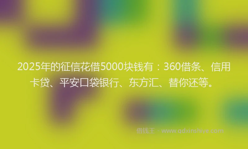 2025年的征信花借5000块钱有：360借条、信用卡贷、平安口袋银行、东方汇、替你还等。