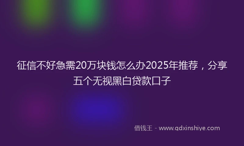 征信不好急需20万块钱怎么办2025年推荐，分享五个无视黑白贷款口子