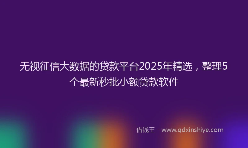 无视征信大数据的贷款平台2025年精选，整理5个最新秒批小额贷款软件