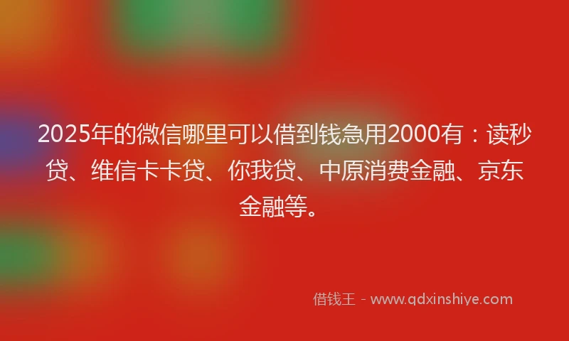 2025年的微信哪里可以借到钱急用2000有：读秒贷、维信卡卡贷、你我贷、中原消费金融、京东金融等。