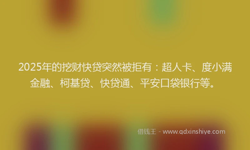 2025年的挖财快贷突然被拒有：超人卡、度小满金融、柯基贷、快贷通、平安口袋银行等。