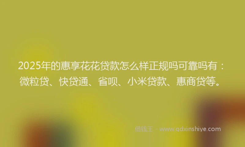 2025年的惠享花花贷款怎么样正规吗可靠吗有：微粒贷、快贷通、省呗、小米贷款、惠商贷等。